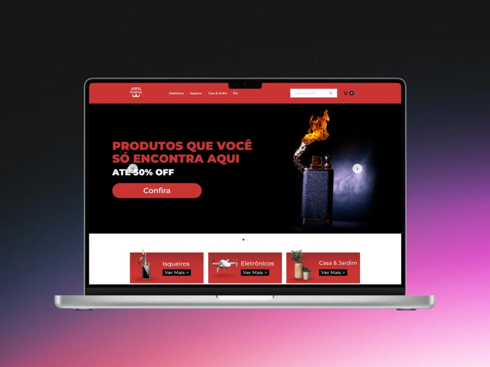 KodeShop homepage with main banner and featured categories