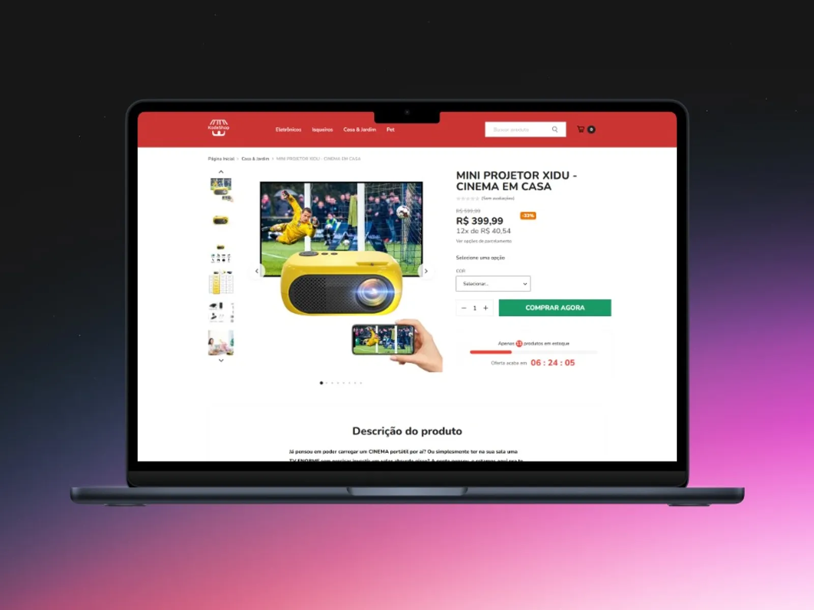 KodeShop product page with price, instalments and buy button prominent