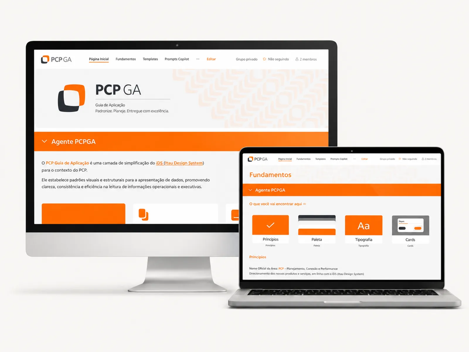 PCP Application Guide site in SharePoint, with sections for fundamentals, principles, palette, typography and cards